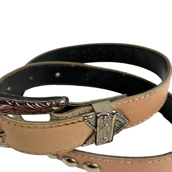 Vintage Western Studded USA Made Small-Medium Vegan Leather Rodeo Style Belt S-M - Picture 3 of 16